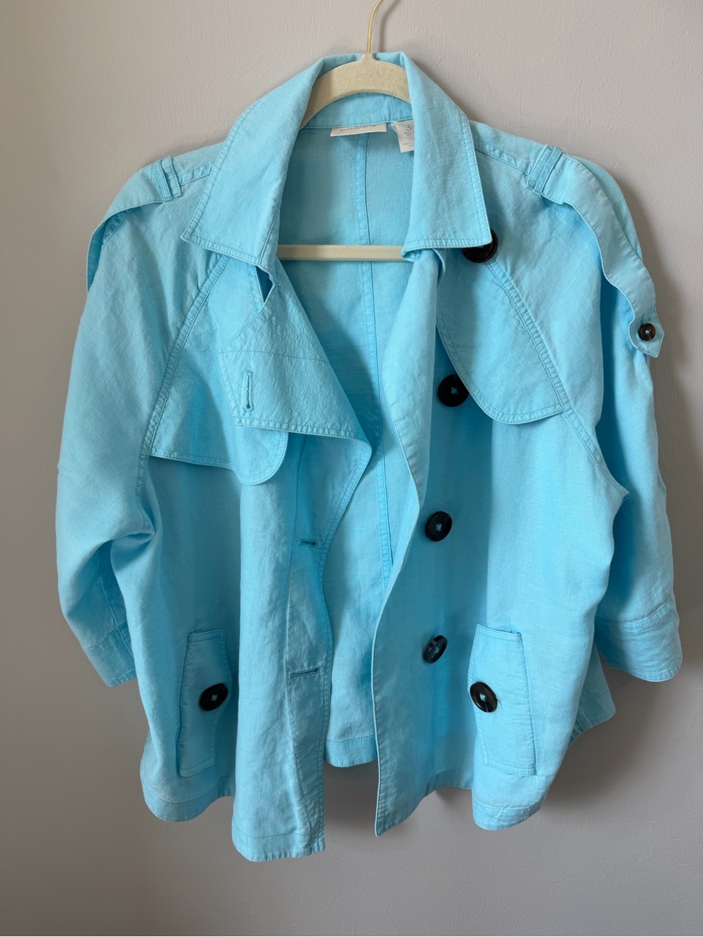 Chico’s Light Blue Women's Trench Jacket - Casual Button-Front Coat